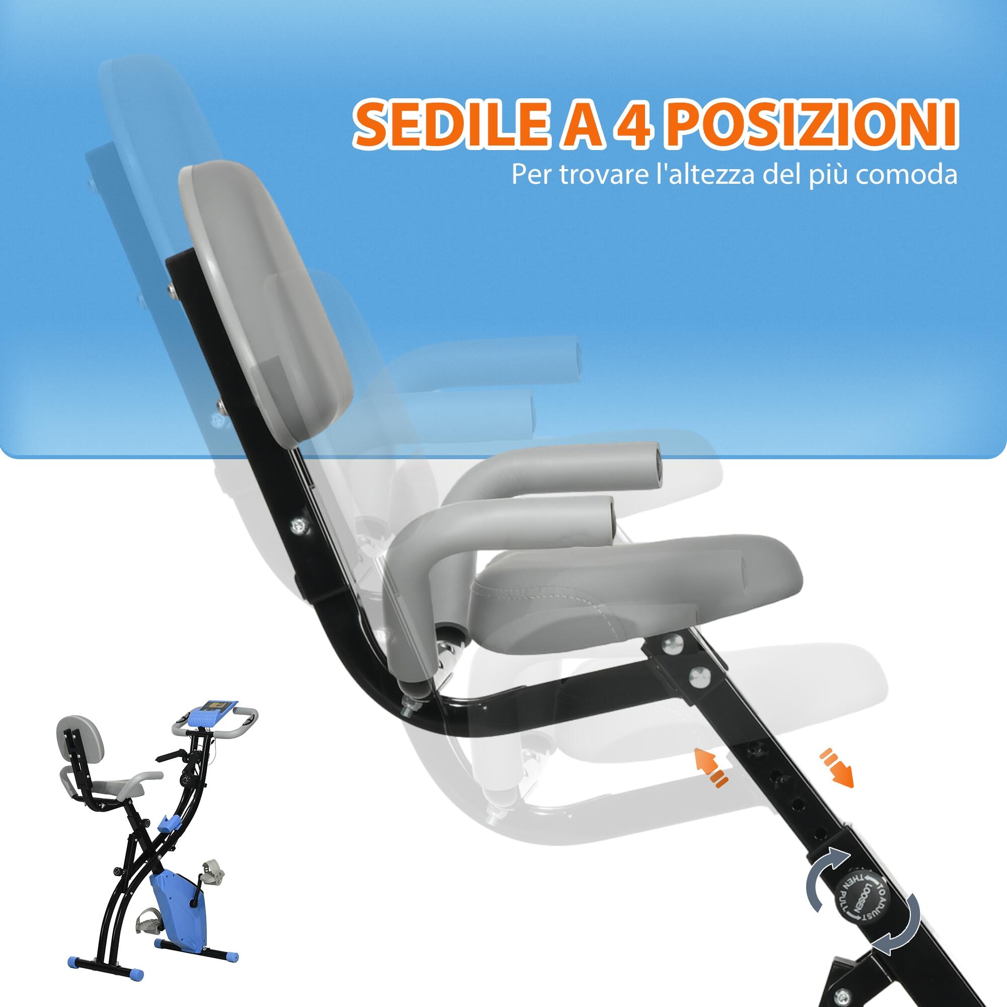 HOMCOM Cyclette Pieghevole Resistenza 8 Livelli Elastici per Braccia Azzurro 5/7