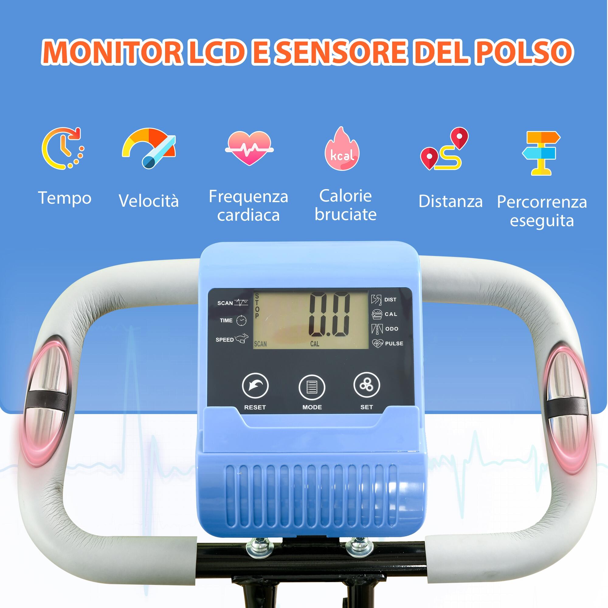 HOMCOM Cyclette Pieghevole Resistenza 8 Livelli Elastici per Braccia Azzurro 4/7