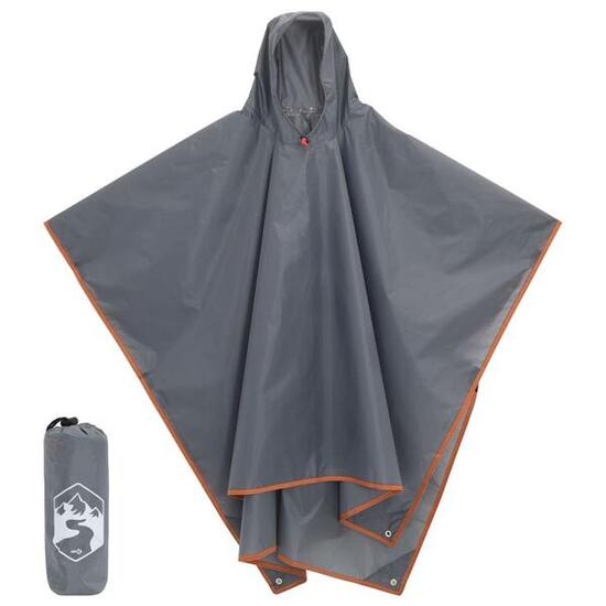 VidaXL Peleryna przeciwdeszczowa z kapturem 2w1 223x145 cm szaro-pomarańczowa