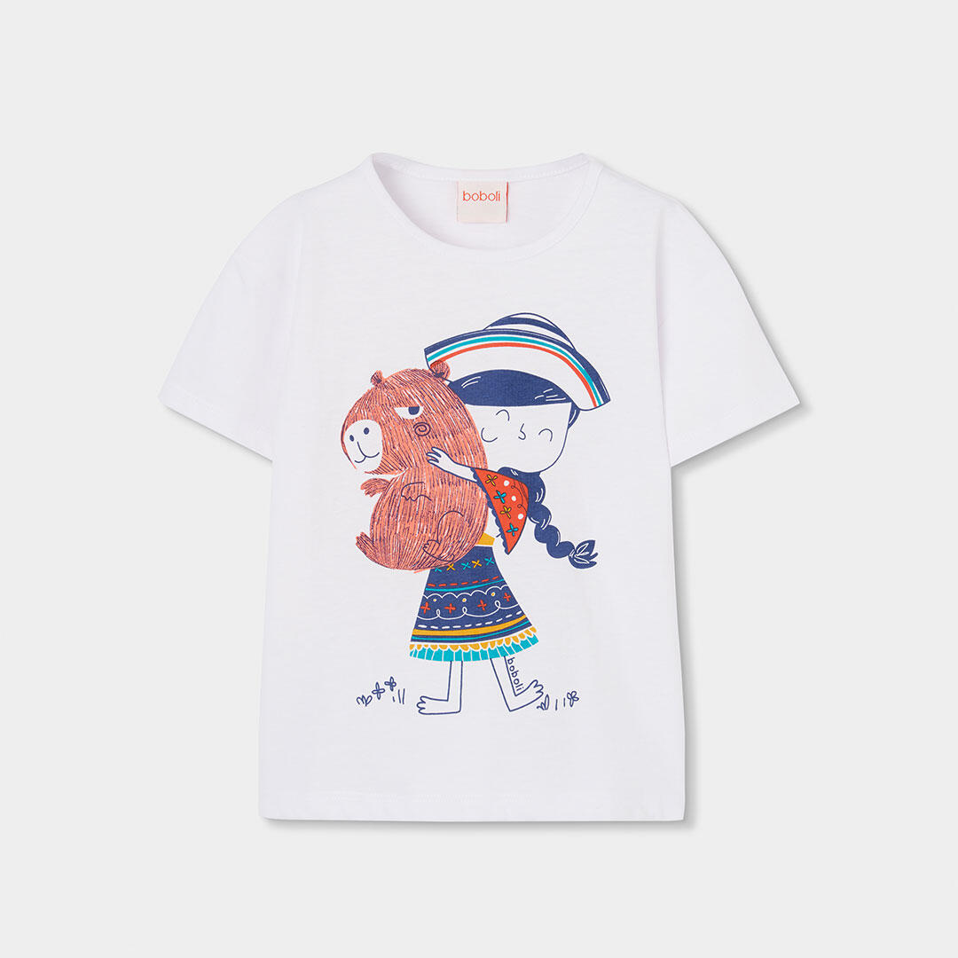 Camisetas de verano de senderismo kids niña boboli blanco 1/4