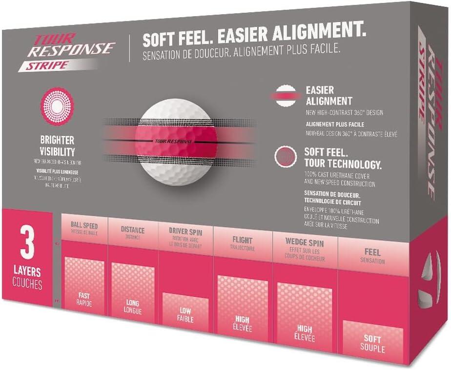 TaylorMade New Tour Response Stripe 25, Bolas de Golf, Rosa 3/3