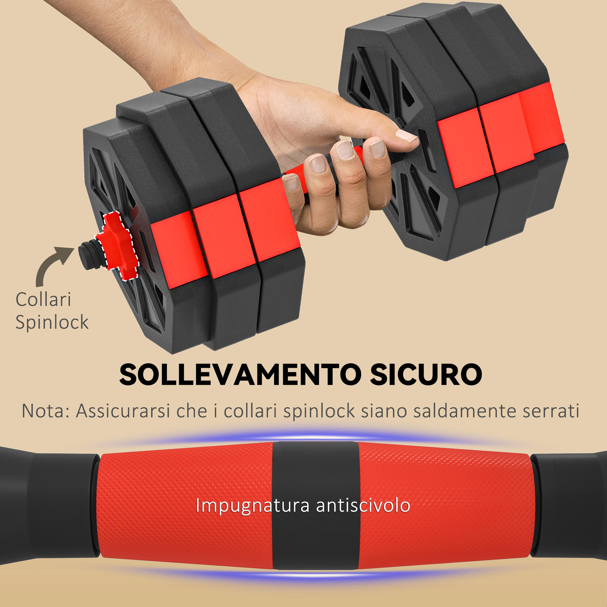 SPORTNOW Set Pesi Palestra 6 in 1 30kg con Kettlebell, Manubri, Bilanciere Rosso 6/7