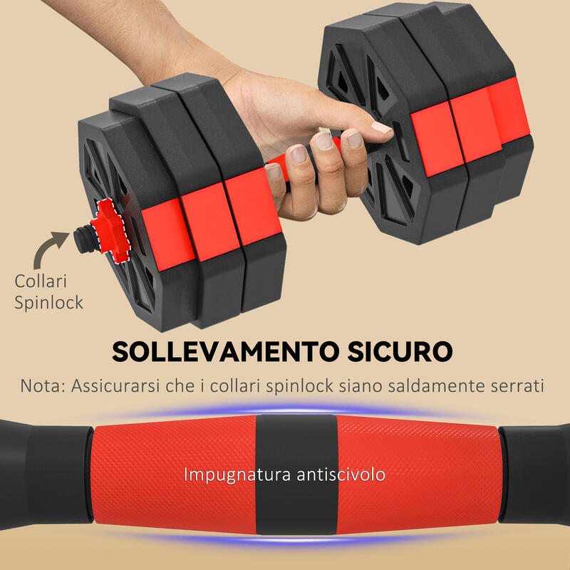 Set de greutăți SPORTNOW 6 în 1 30 kg cu kettlebell, gantere și halteră roșie
