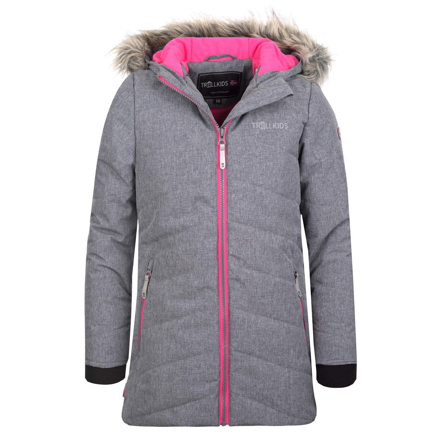 Trollkids - Veste D'Hiver Pour Enfants Lifjell Imperméable Gris / Magenta - Doudoune Synthétique - Gris|rose - 4 À 6 Ans - Decathlon