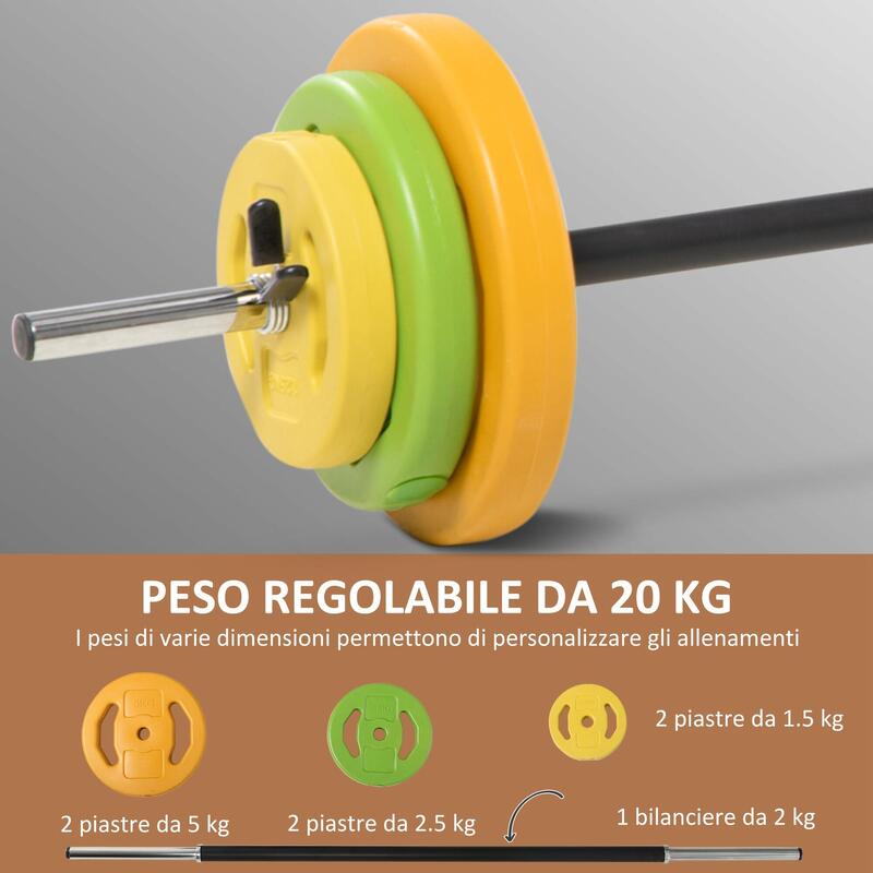 Set haltere și discuri HOMCOM 20 kg cu 6 greutăți multicolore