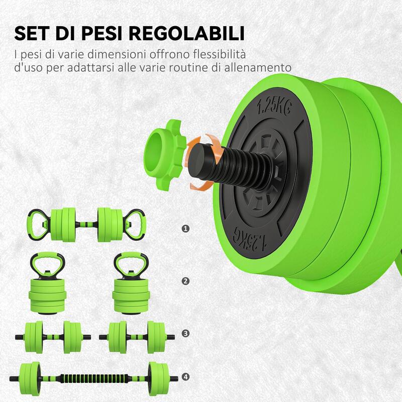 Set SPORTNOW 4 în 1 Kettlebell, Gantere și Haltere 20 kg, Verde