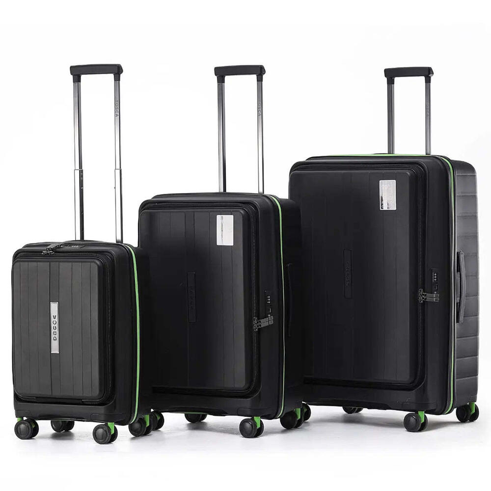 3pc Tosca Cruiser Front Open Expandable Suitcase Set SML/MED /LRG Black/Lime