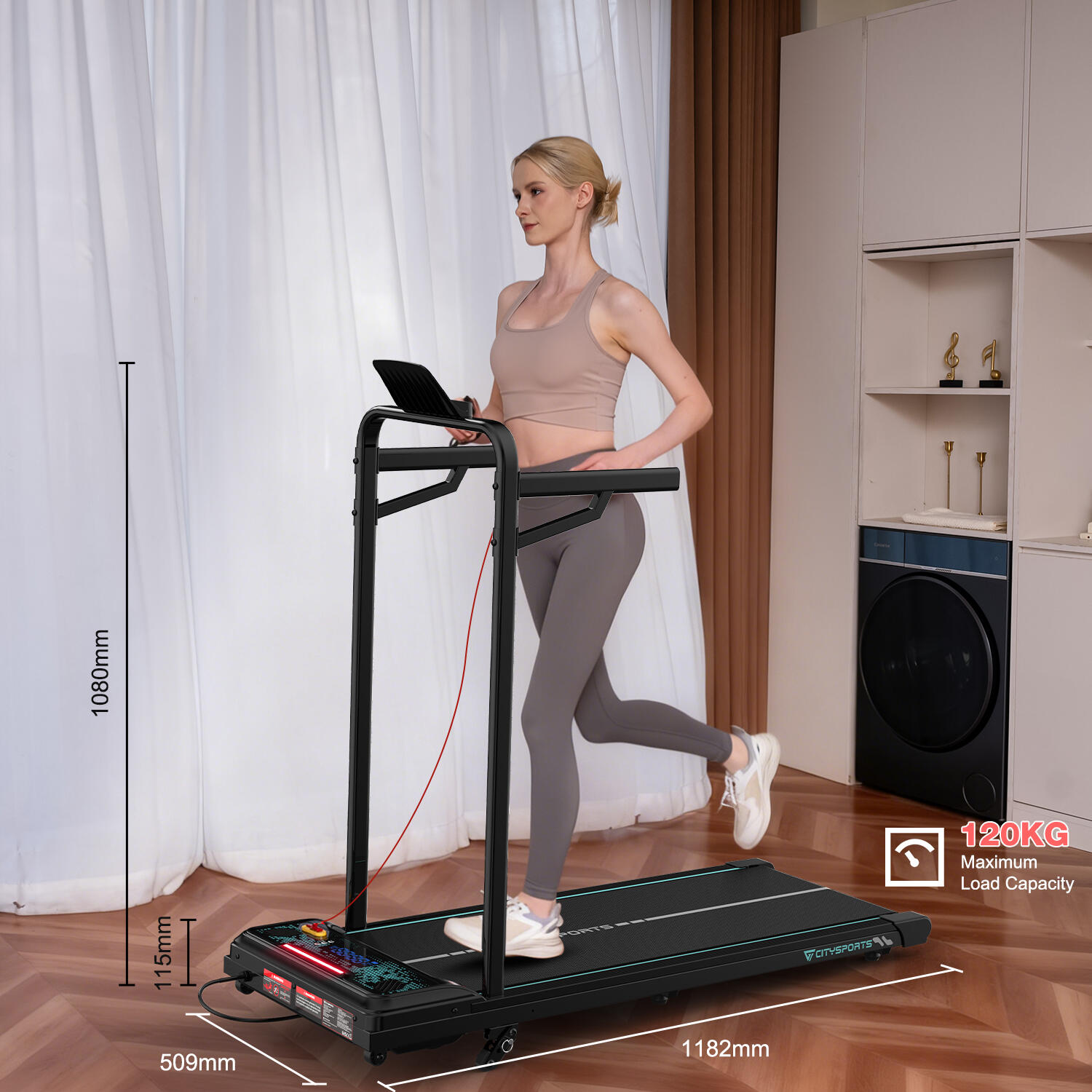 Laufband mit 13,41 % Steigung. 440 W, 6,0 km/h, Bluetooth, abnehmbare Armlehnen 3/8