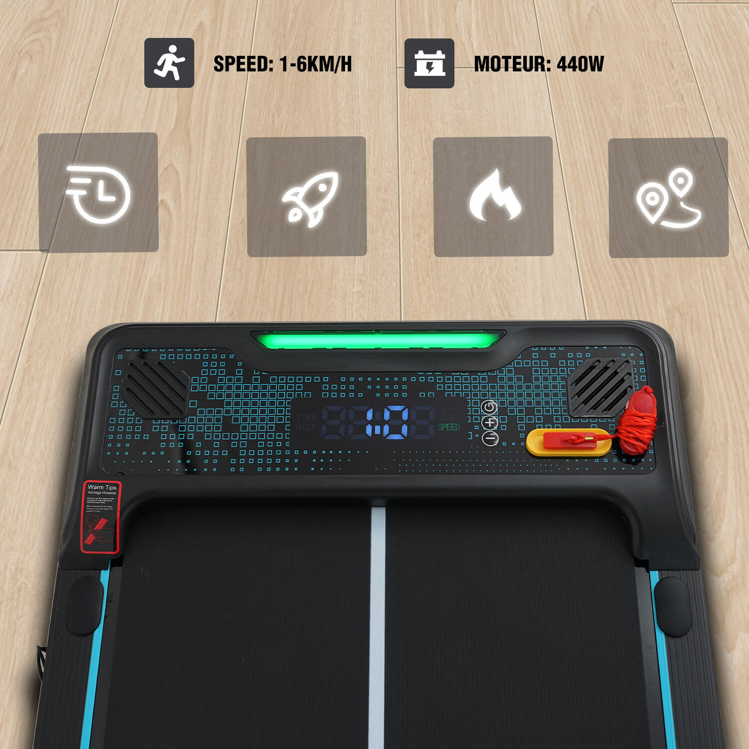 Laufband mit 13,41 % Steigung. 440 W, 6,0 km/h, Bluetooth, abnehmbare Armlehnen 6/8