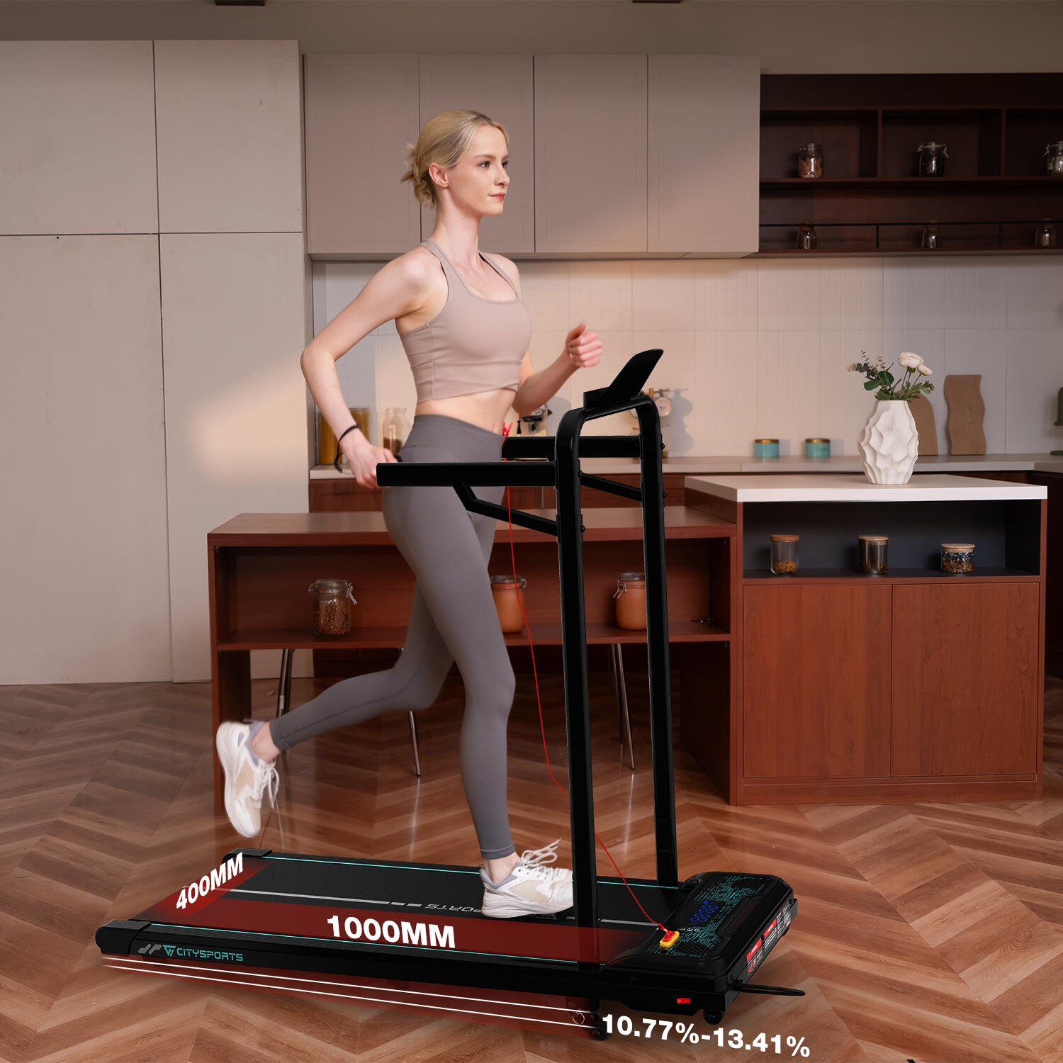 Laufband mit 13,41 % Steigung. 440 W, 6,0 km/h, Bluetooth, abnehmbare Armlehnen 2/8