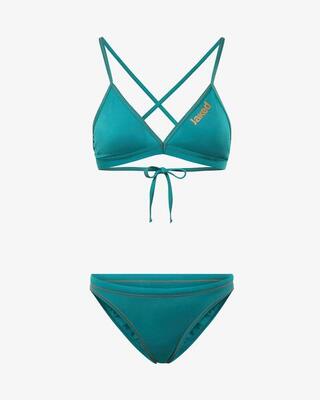 costume bikini turchese e pesca da donna in mat. sintetico da nuoto