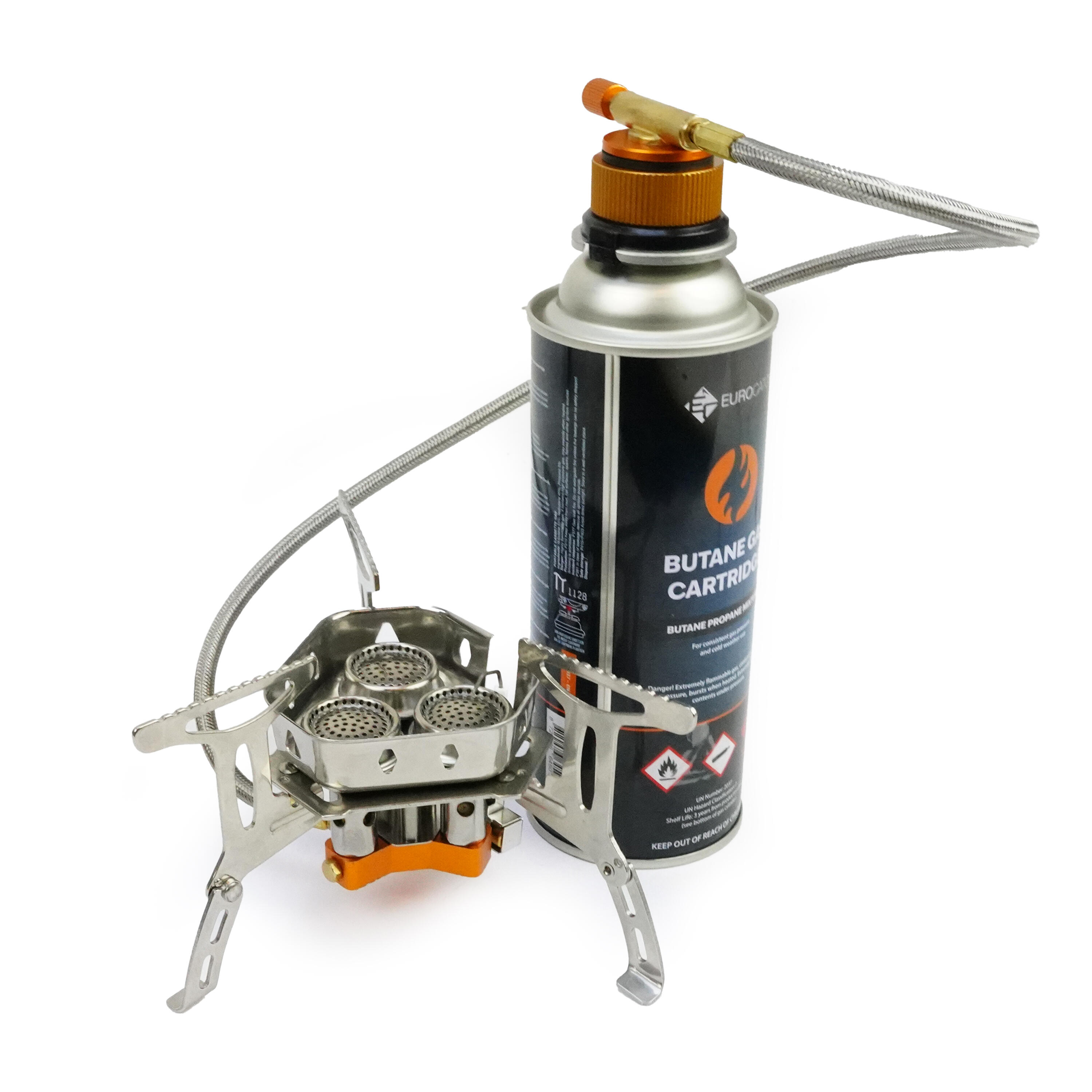 Réchaud à gaz pliable Turbo 6800W - avec raccord - incl. 4 bouteilles de gaz 4/7