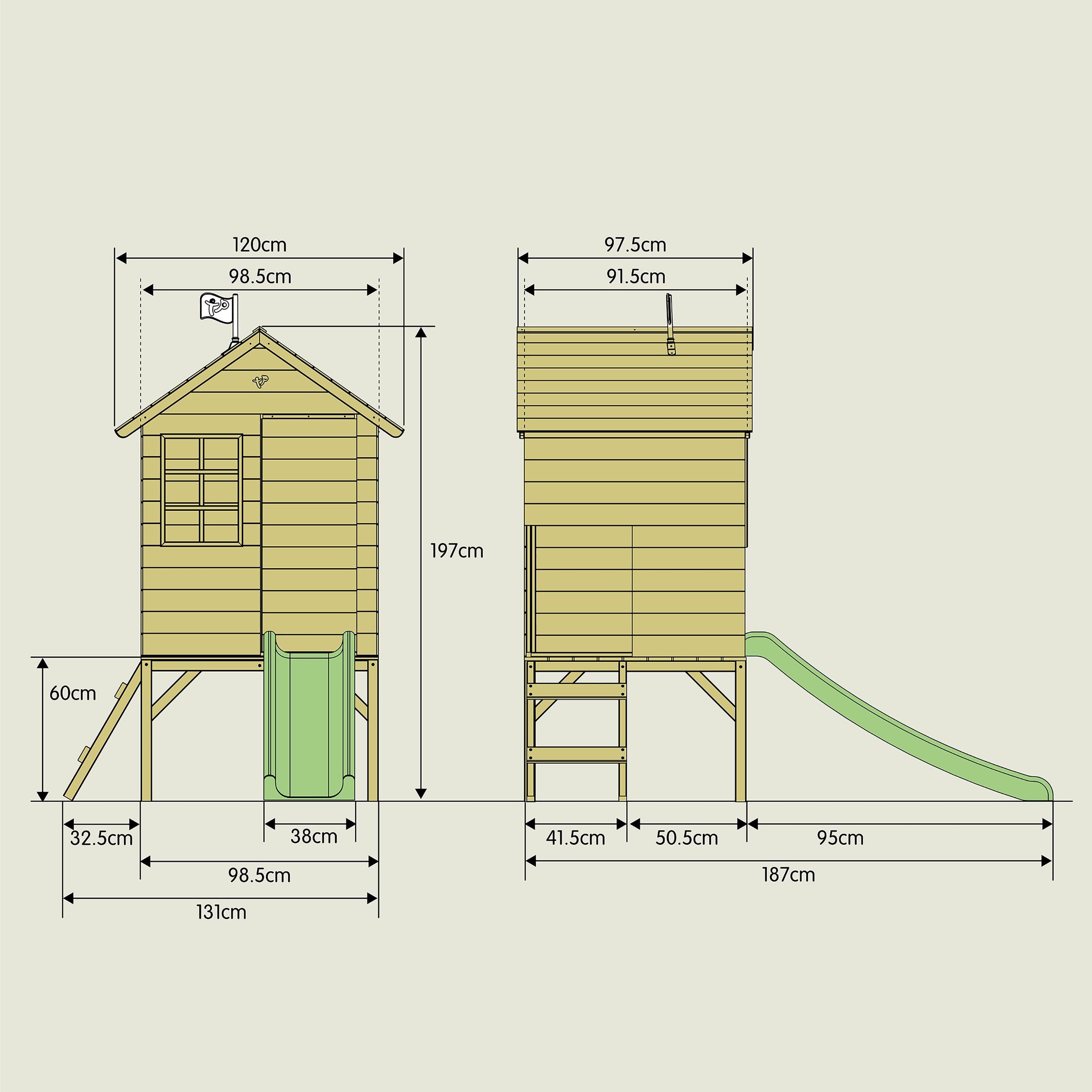 Huisje op palen van FSC®-hout met appelgroene glijbaan SUNNYSIDE 3/5