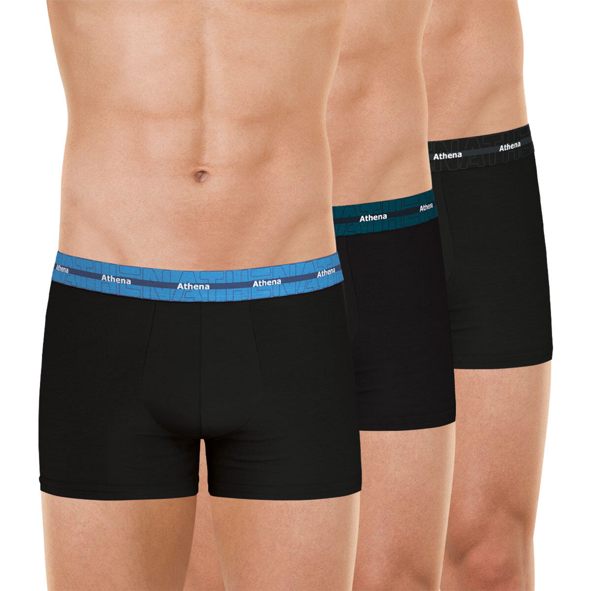 Athena - Lot De 3 Boxers Homme 720 Stretch Coton - Caleçon - Bleu|noir - 44 L - Decathlon