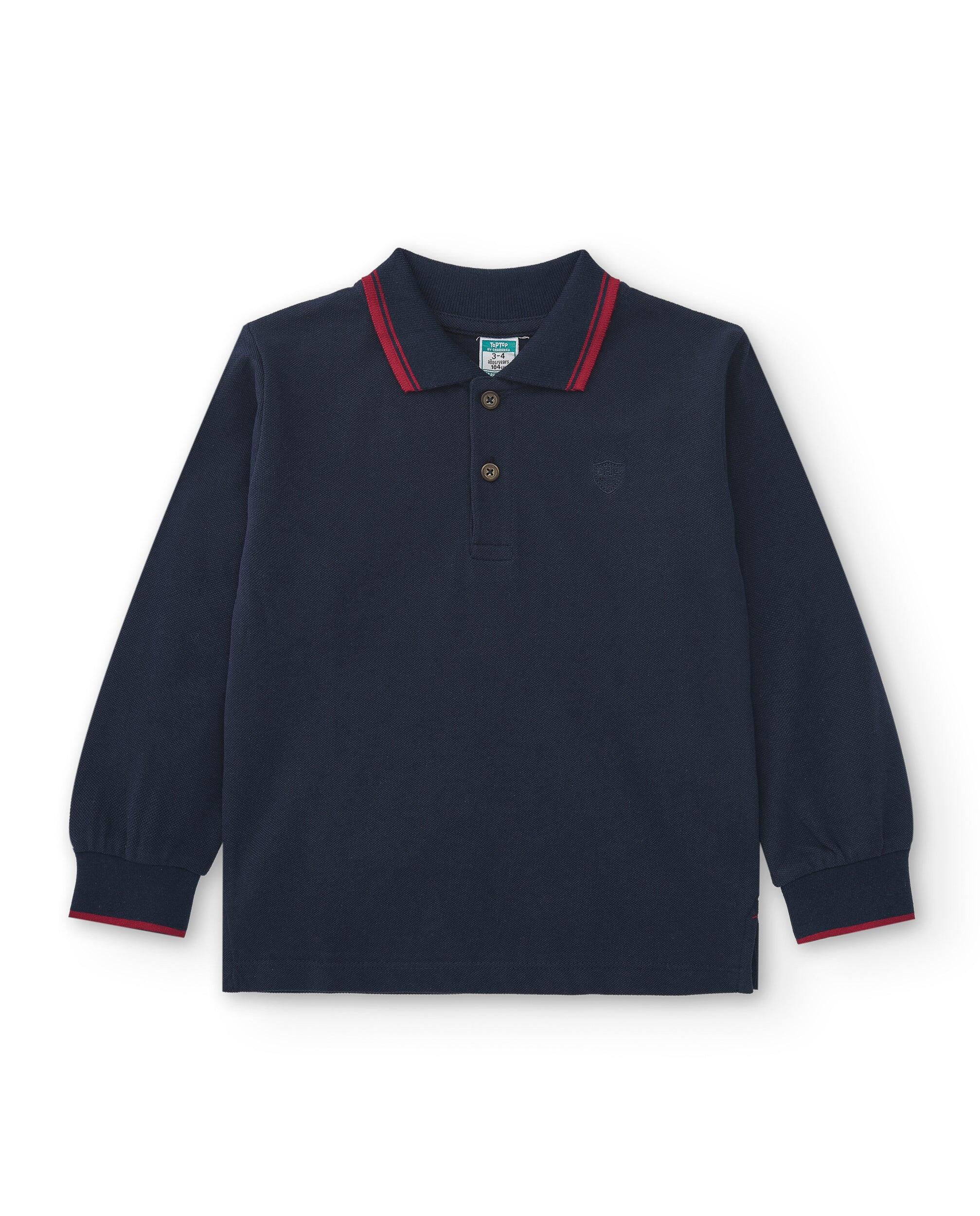 Polo manga larga de niño marino detalle cuello 1/5