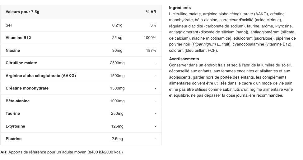 Pre-workout - Pump 3G Zero Stim Pre-Workout - Framboise Bleue Glacée 375g 2/3
