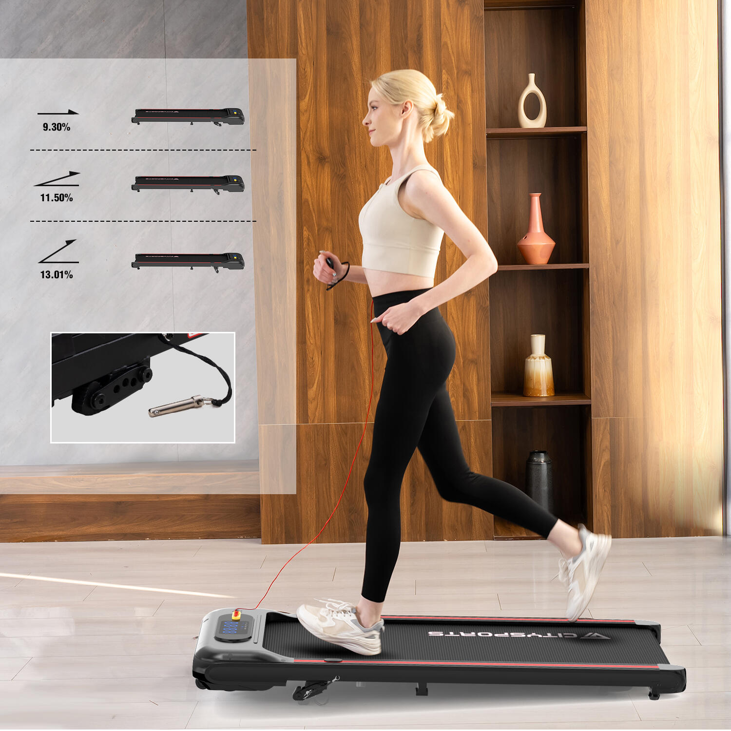 Sklon běžeckého pásu až 13,01 %. WP8S-440W-6 km/h- 2/6