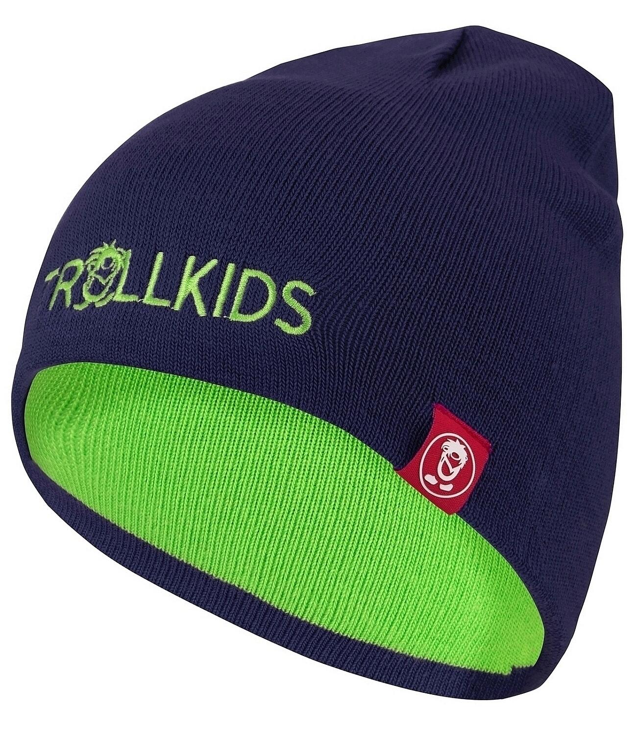 Bonnet laine enfant Troll bleu marine / vert clair 2/2