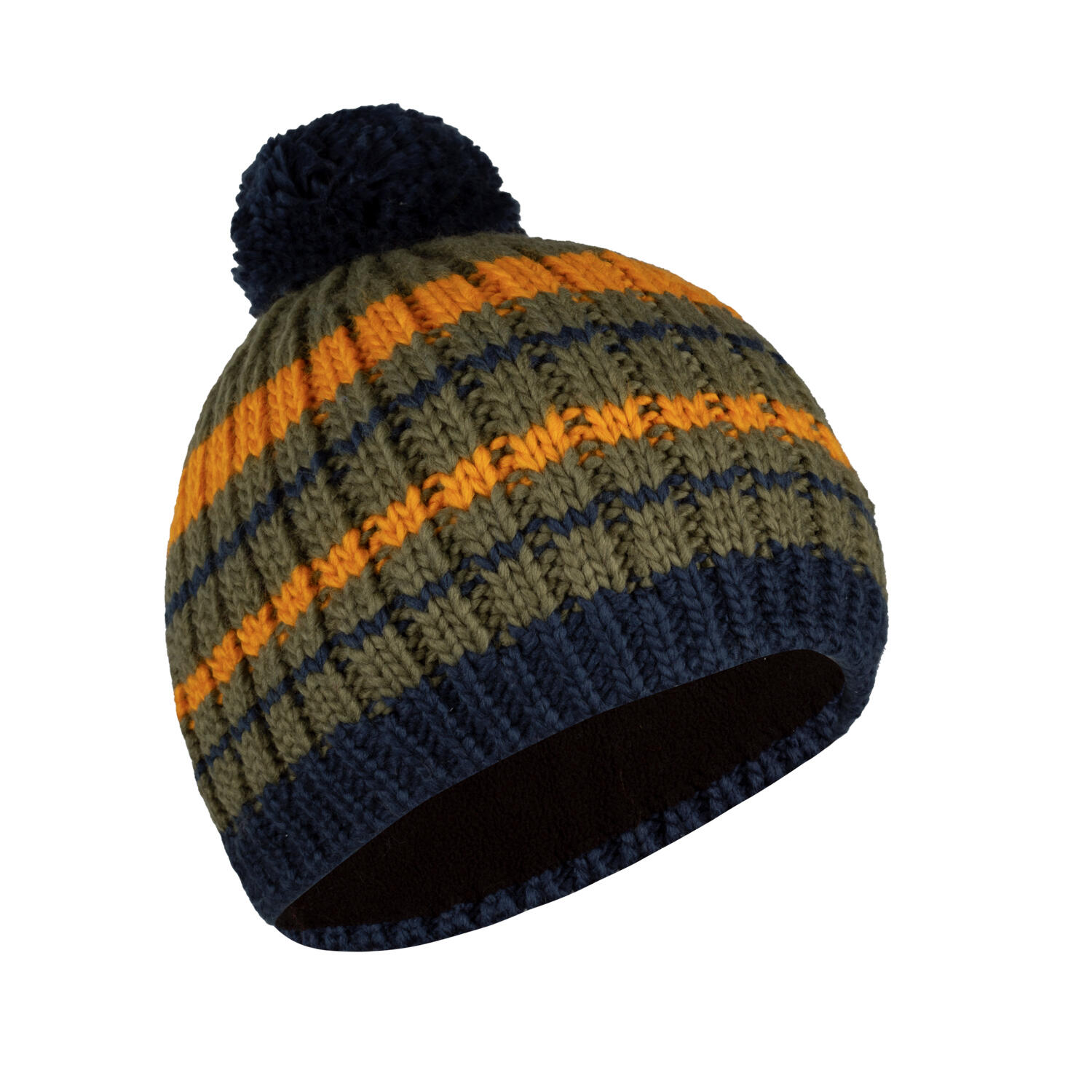 Bonnet à pompon enfant Hafjell vert mousse/jaune or/bleu 2/2
