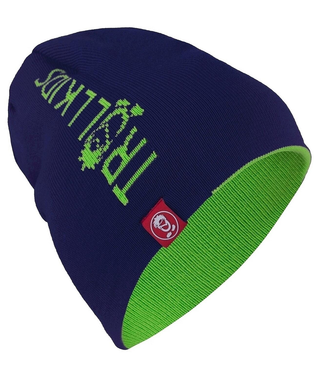 Bonnet laine enfant Troll (long) bleu marine / vert clair 2/2