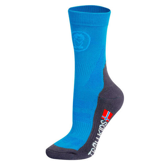 Chaussettes de randonnée enfant coupe mi-haute bleu marine/orange