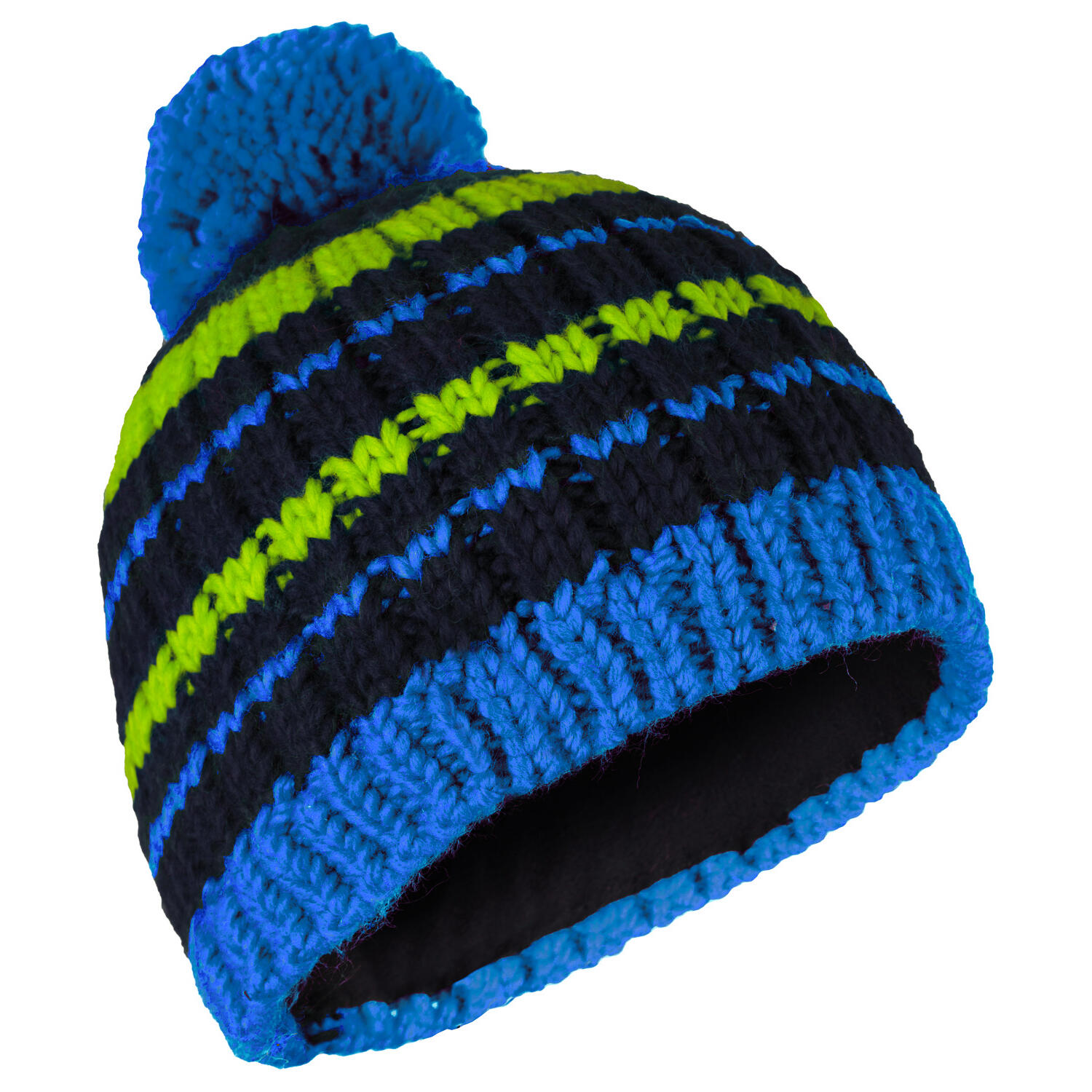 Bonnet à pompon enfant Hafjell bleu nuit/bleu vif/vert citron 2/2