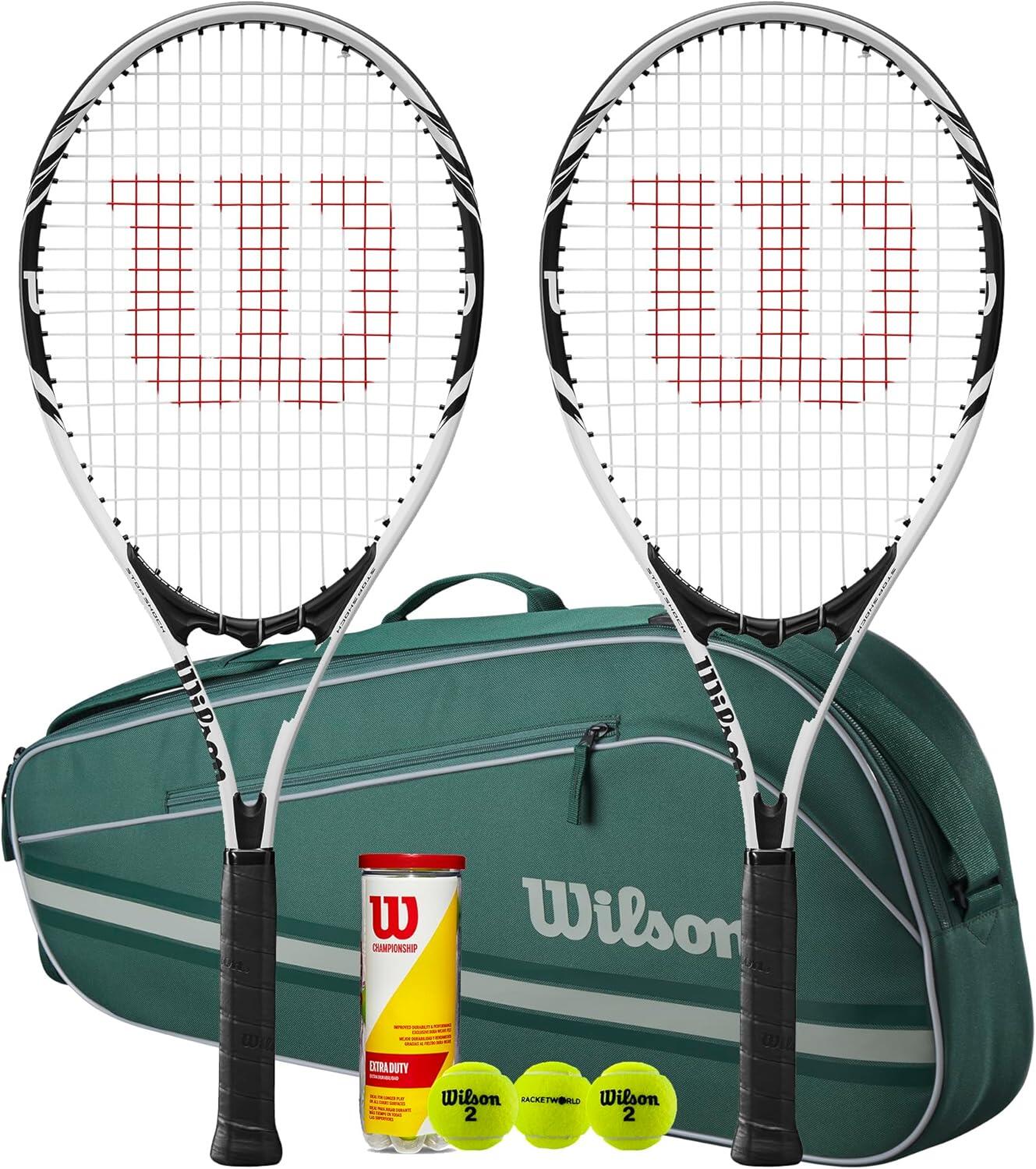 Wilson Federer White Tennis Racket Twin Set, Carry Bag & 3 Tennis