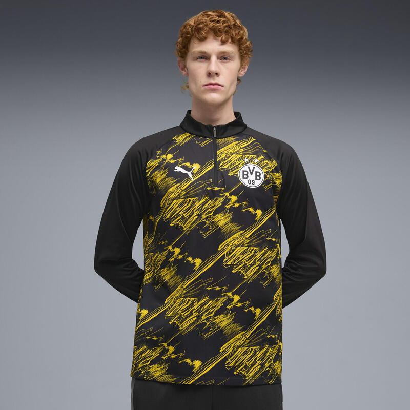 Bluză bărbați fermoar 1/4 Borussia Dortmund, negru/galben PUMA