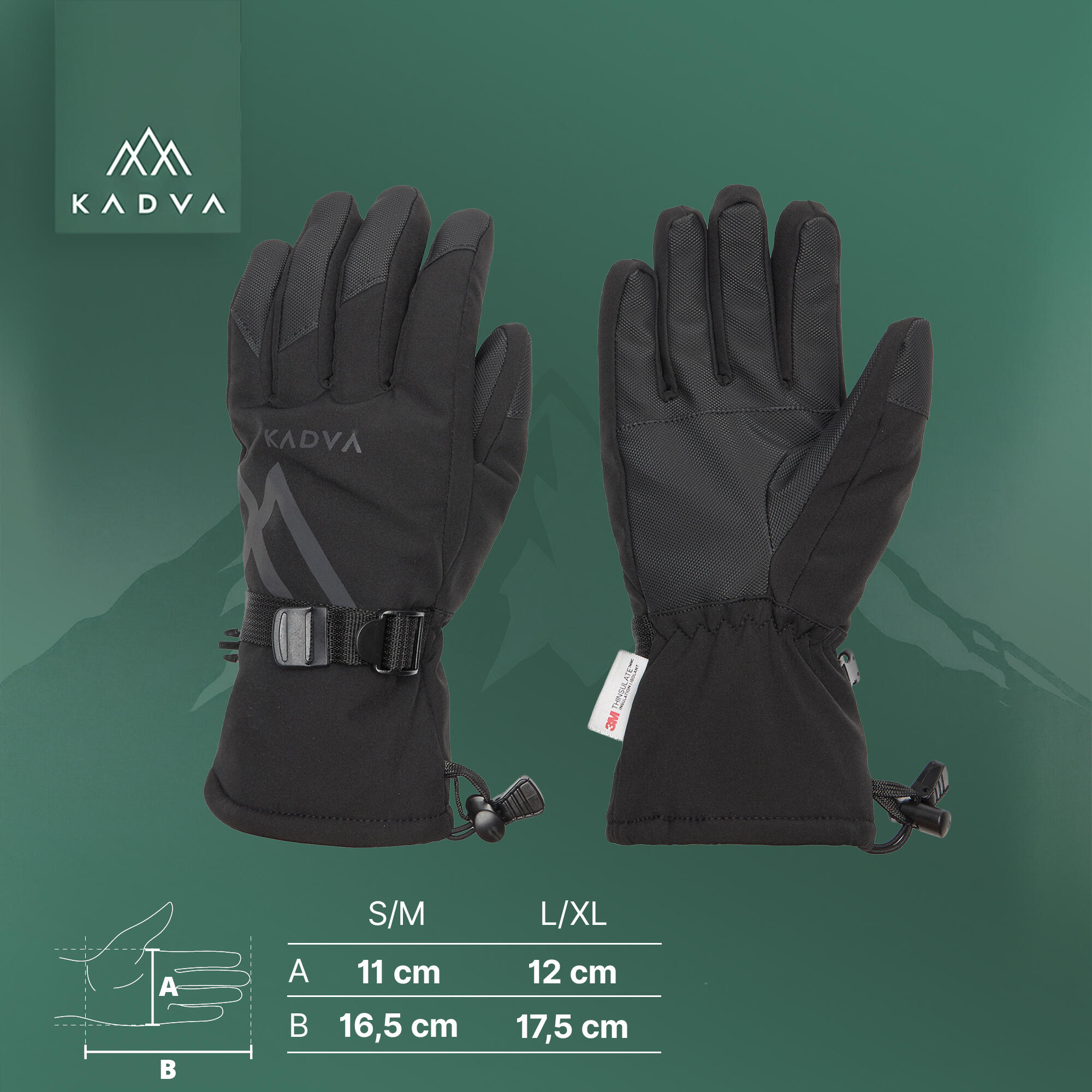 Luvas de esqui femininas KADVA Mountain Flow 3M Thinsulate 2/7