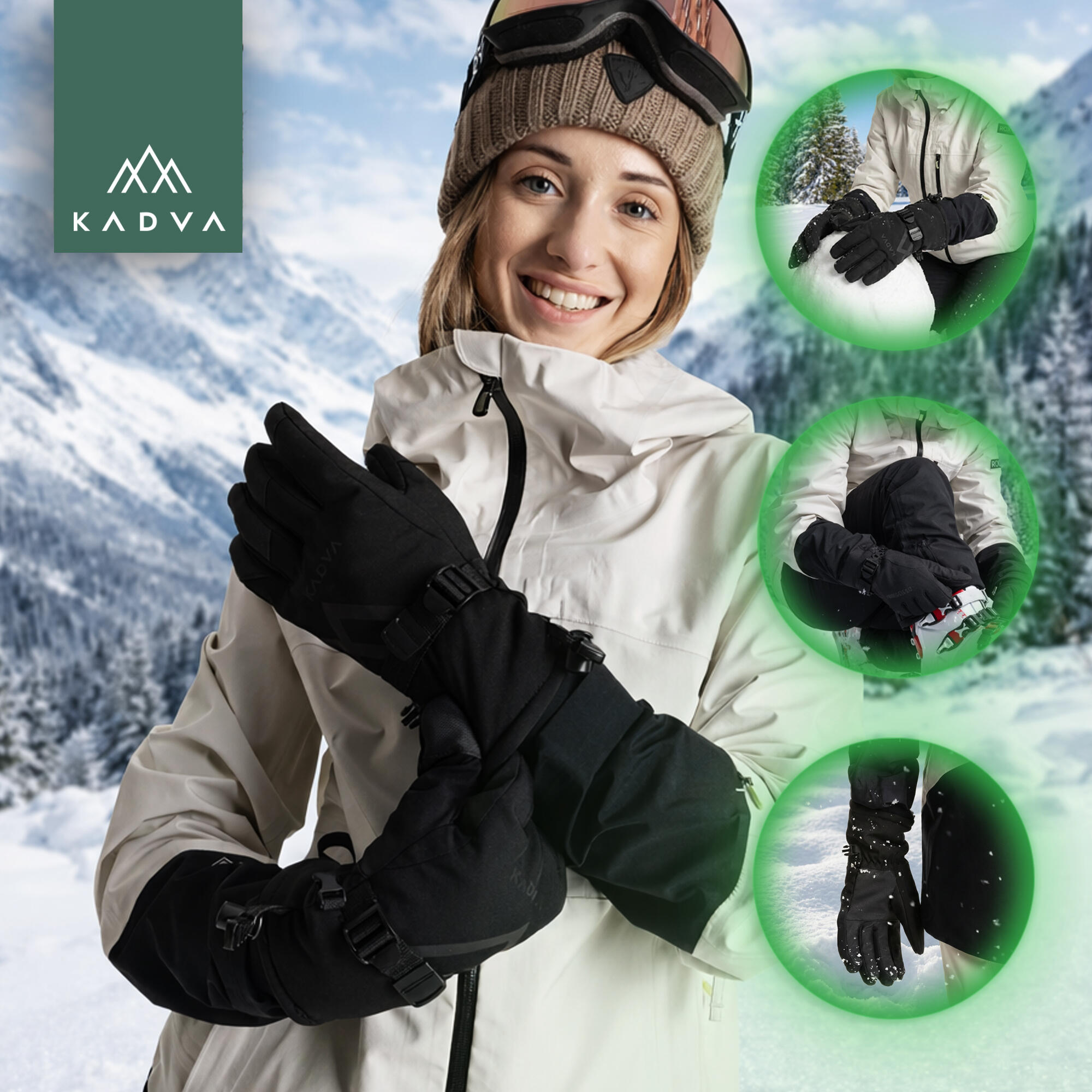 Luvas de esqui femininas KADVA Mountain Flow 3M Thinsulate 5/7