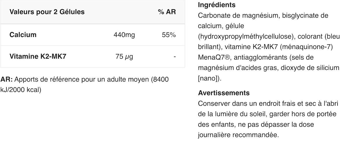 Vitamines/Minéraux - Calcium & Vitamin K2 - 60 Gélules 2/3