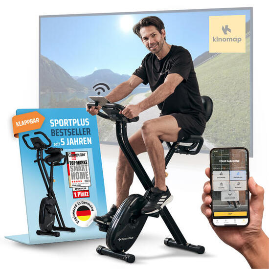 SportPlus klappbarer Heimtrainer, Rückenlehne, Trainingscomputer, einstellbar