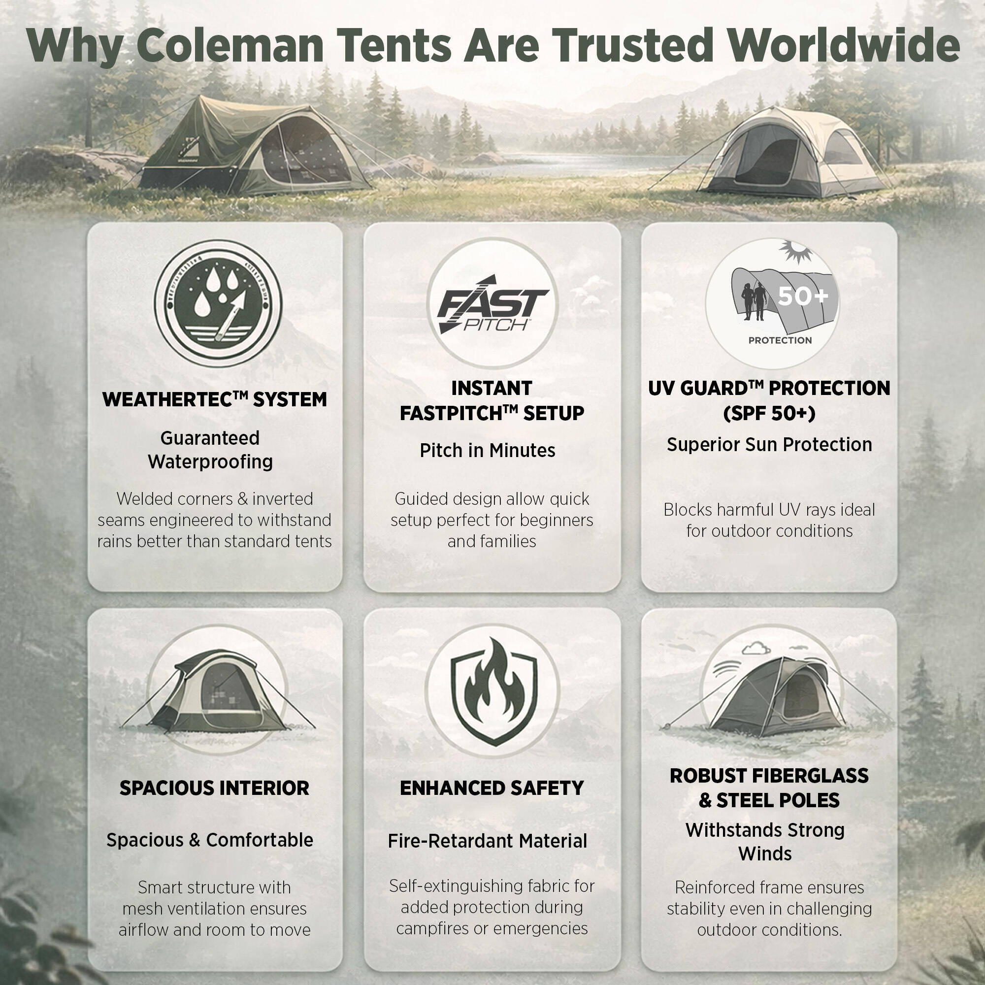 4-Person Sundome Camping Tent, Superior Air Ventilation & Easy Setup, Green -  2