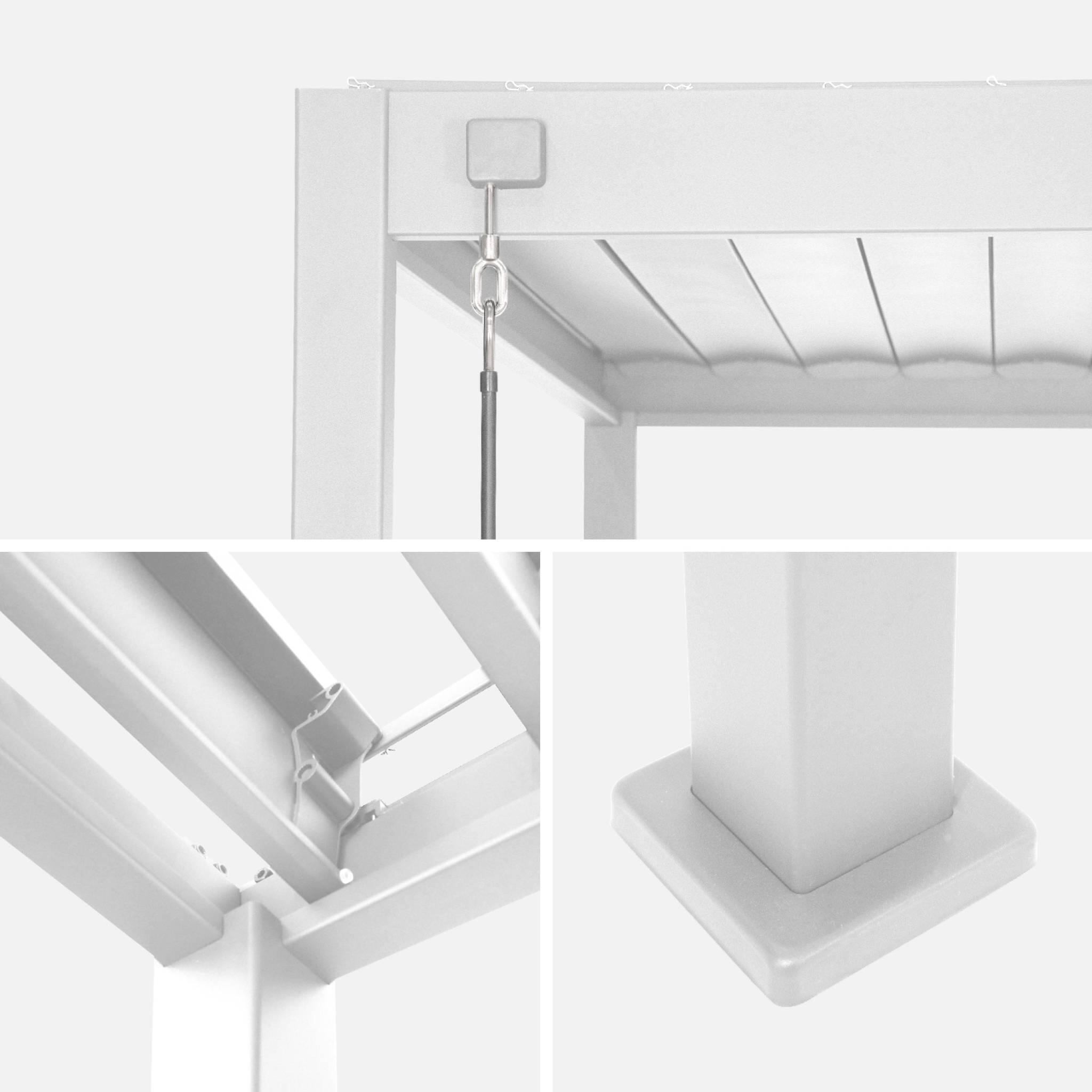 Pérgola bioclimática 3x3m de aluminio con lamas orientables, Blanco 5/6