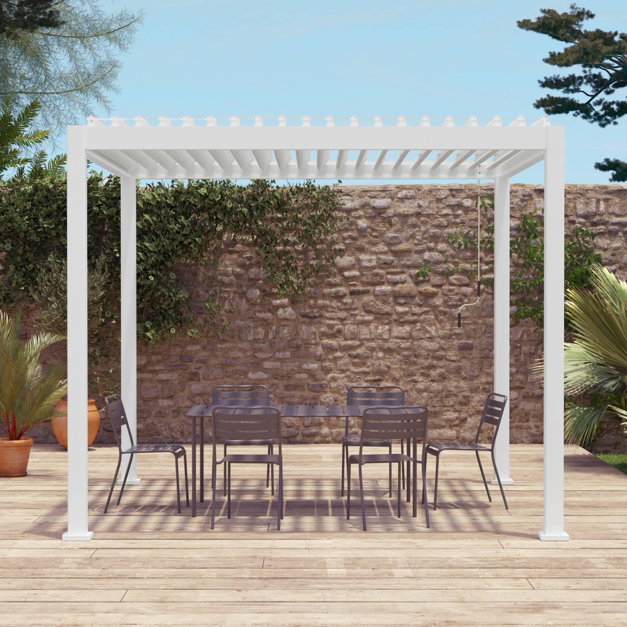 Pérgola bioclimática 3x3m de aluminio con lamas orientables, Blanco 2/6