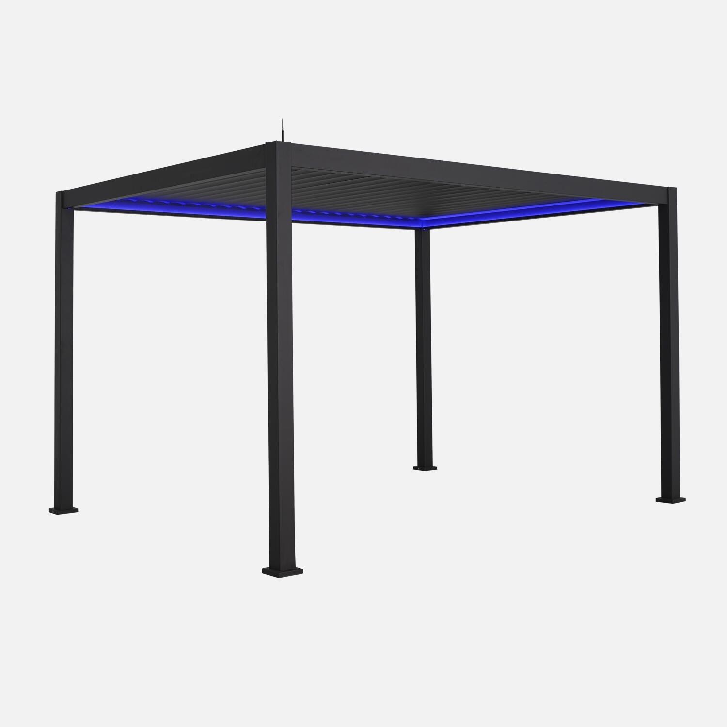Pérgola bioclimática de aluminio con iluminación LED 3x4m, Antracita 1/6