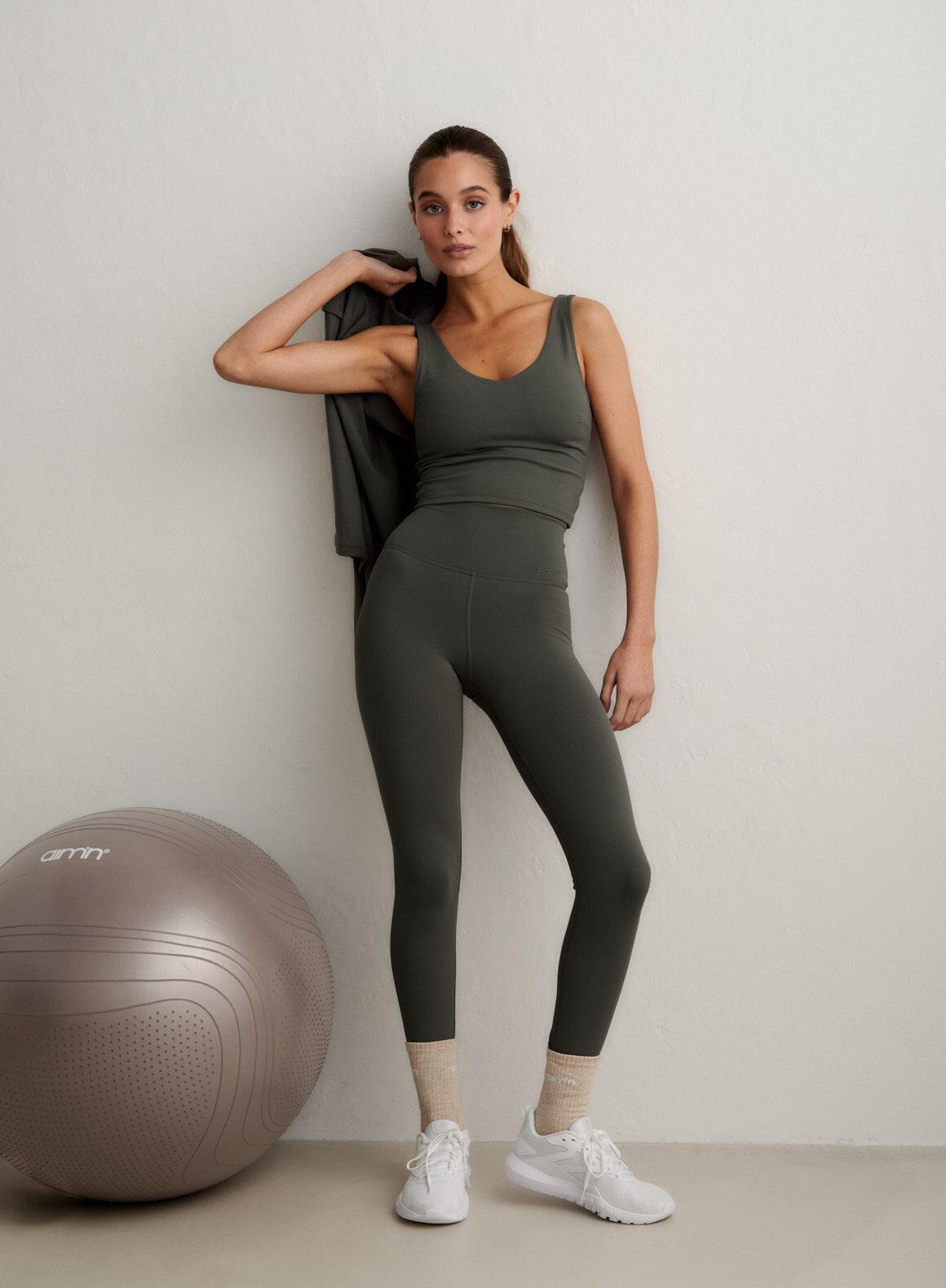 Damskie leginsy wysoki stan, squat proof, szybkoschnące Sense bluszczowa zieleń