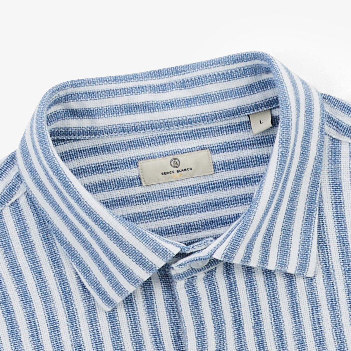 Camicia a maniche lunghe a righe in cotone azzurro cielo 5/7