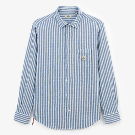 Chemise manches longues à rayures tissées en coton bleu ciel