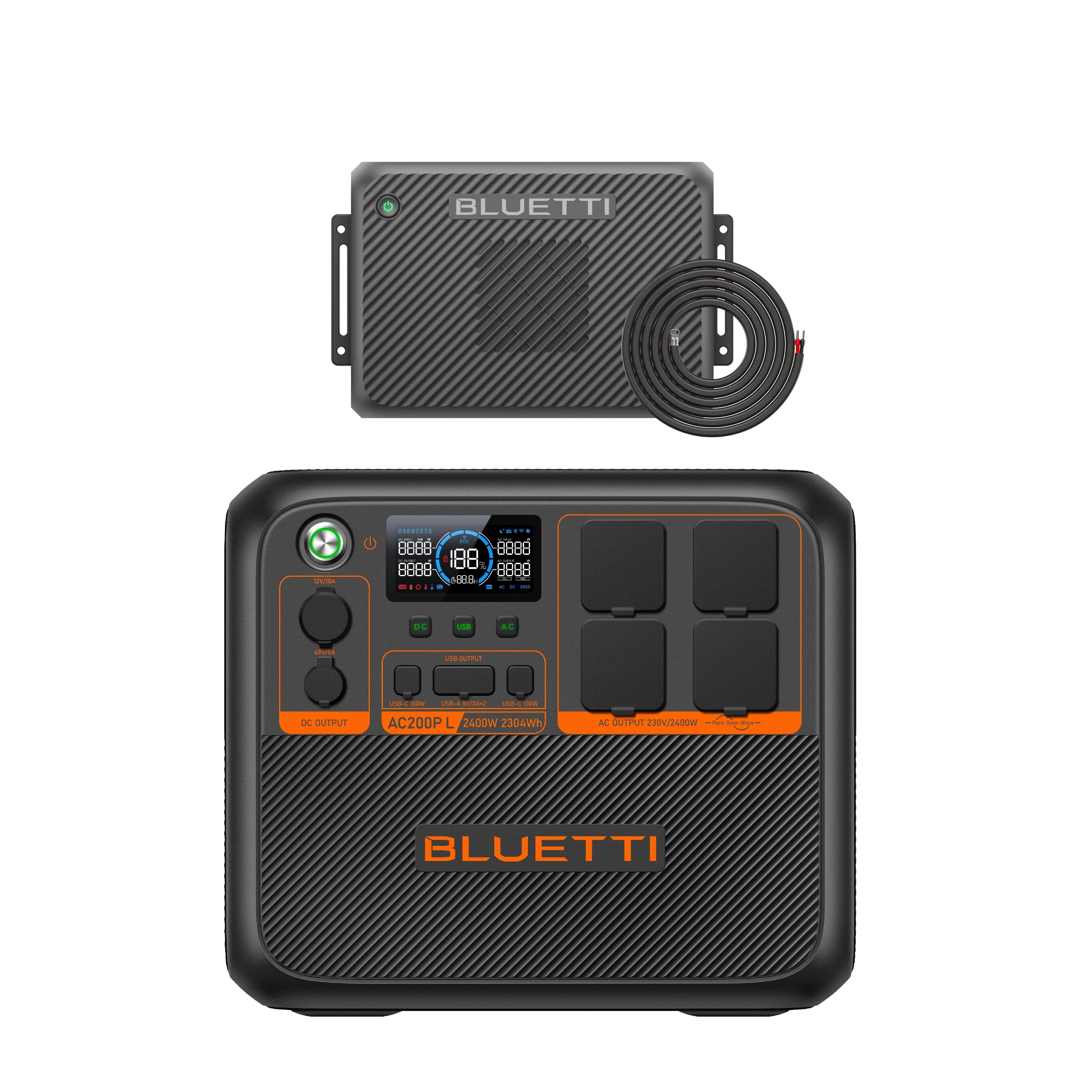Kit BLUETTI AC200PL cu Charger 2, încărcător DC dublu 1200W, 2304Wh