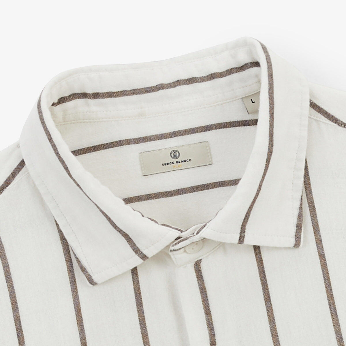 Camicia a maniche lunghe a righe larghe in cotone verde argilla 5/6