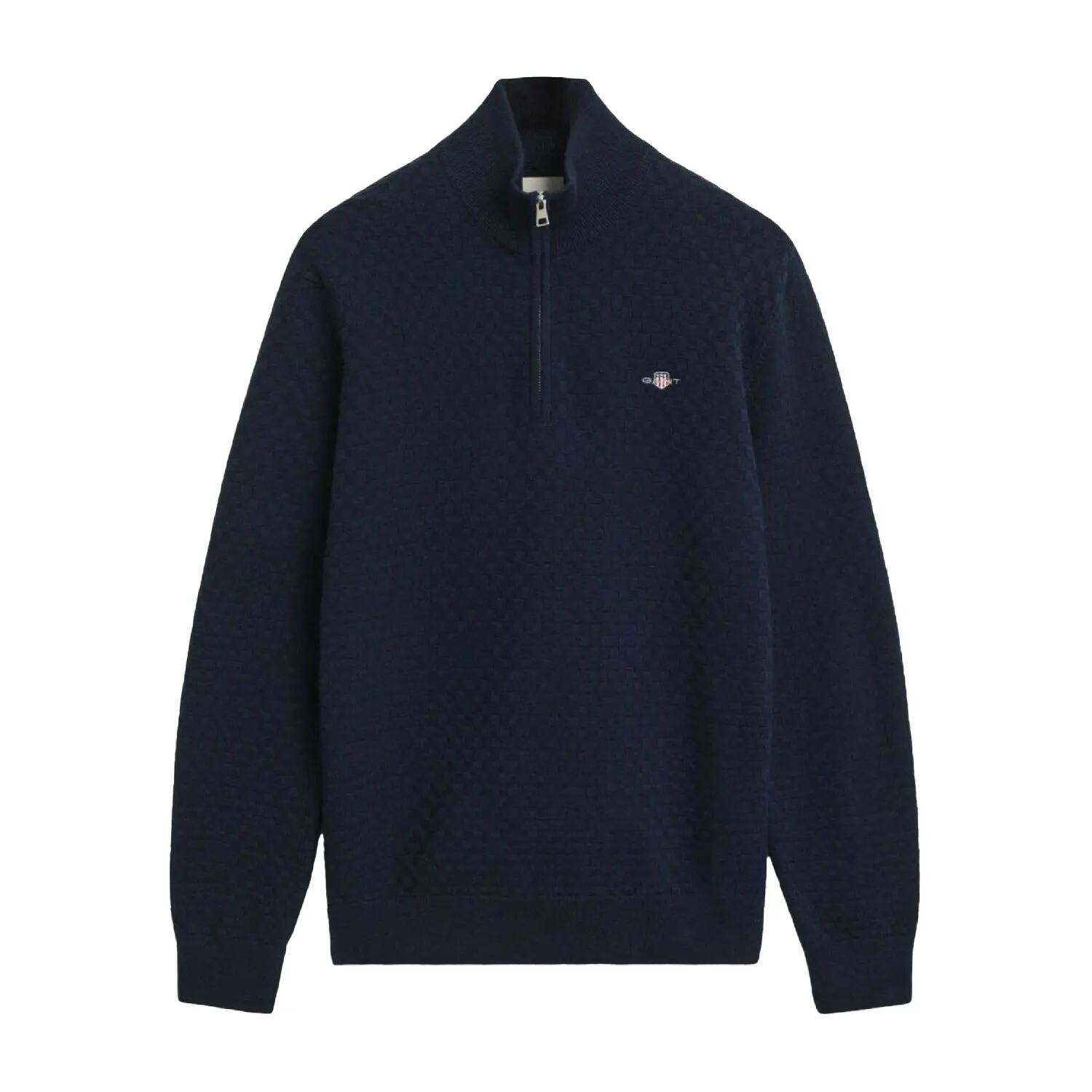 Mens Micro Textured Half Zip Sweatshirt (Blue) 2/5