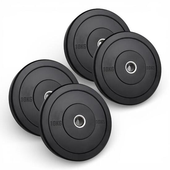 4x Disco Olimpionico Bumper Gommato 10 KG Foro 50 mm Pesi Palestra (40 KG)