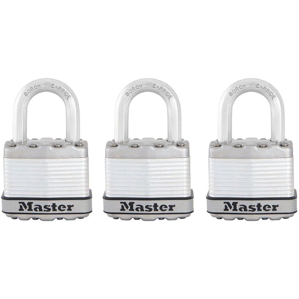 Heavy Duty Padlock [Key] [Laminated Steel] [Weatherproof] [Pack of 3] M1EURTRI