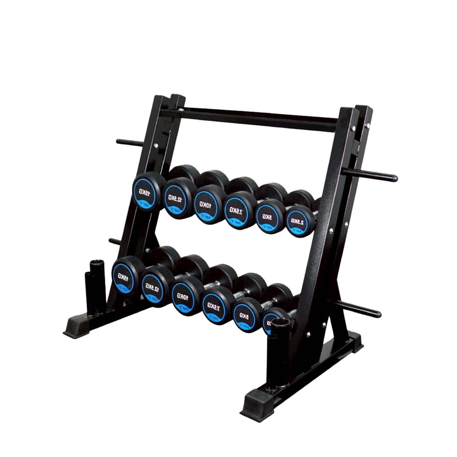 Set of 6 pairs of HFT 2.5-15 kg round dumbbells with rack R603 - Homefittools