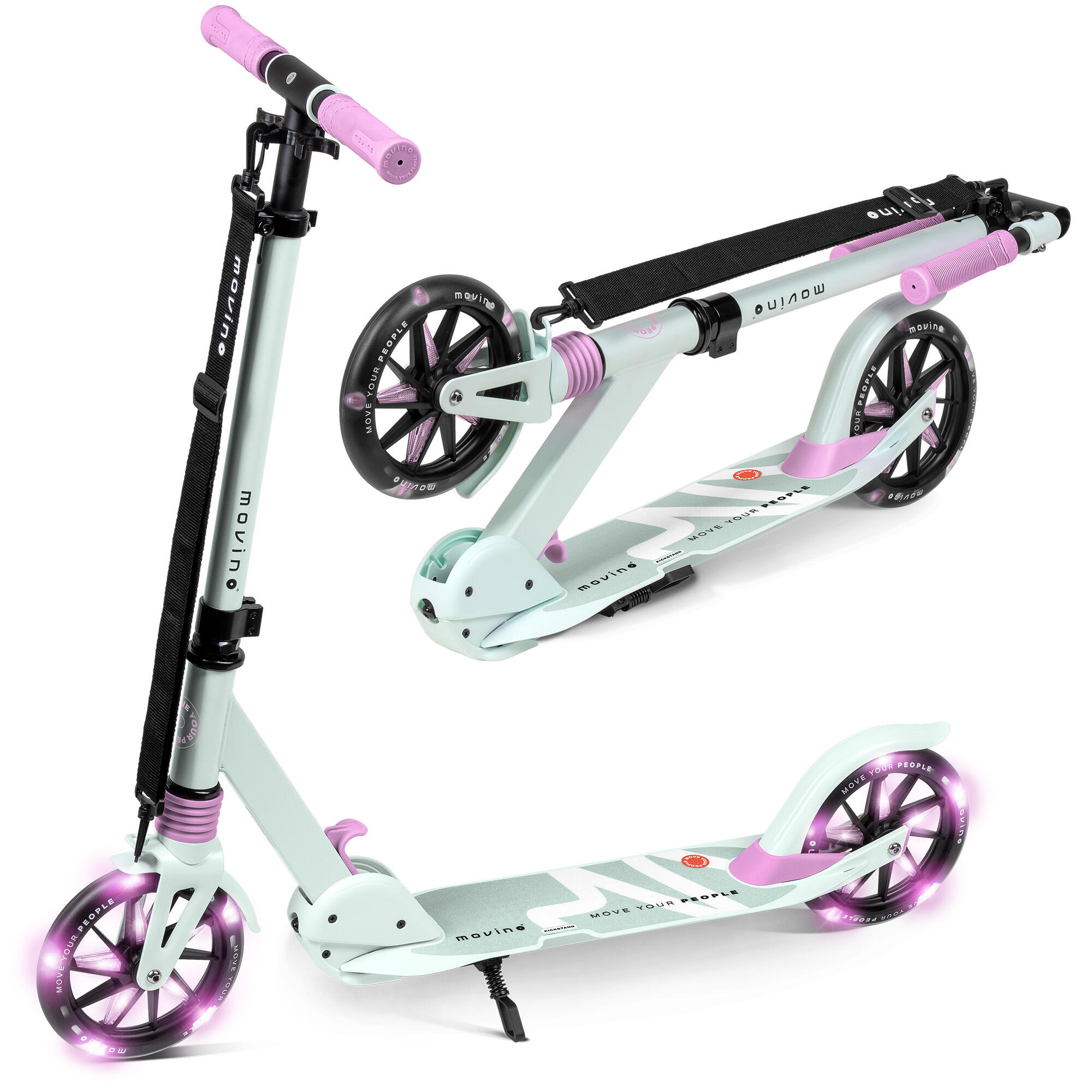 Movino - Trottinette Pliable Pour Enfants, Roues Led, Guidon Réglable Movino City Light - Trottinette - Rose|vert - Taille Unique - Decathlon