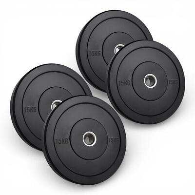 4x Disco Olimpionico Bumper Gommato 15 KG Foro 50 mm Pesi Palestra (60 KG)