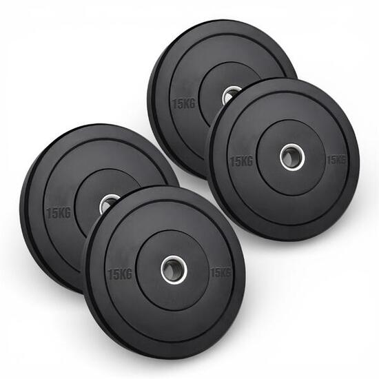 4x Disco Olimpionico Bumper Gommato 15 KG Foro 50 mm Pesi Palestra (60 KG)