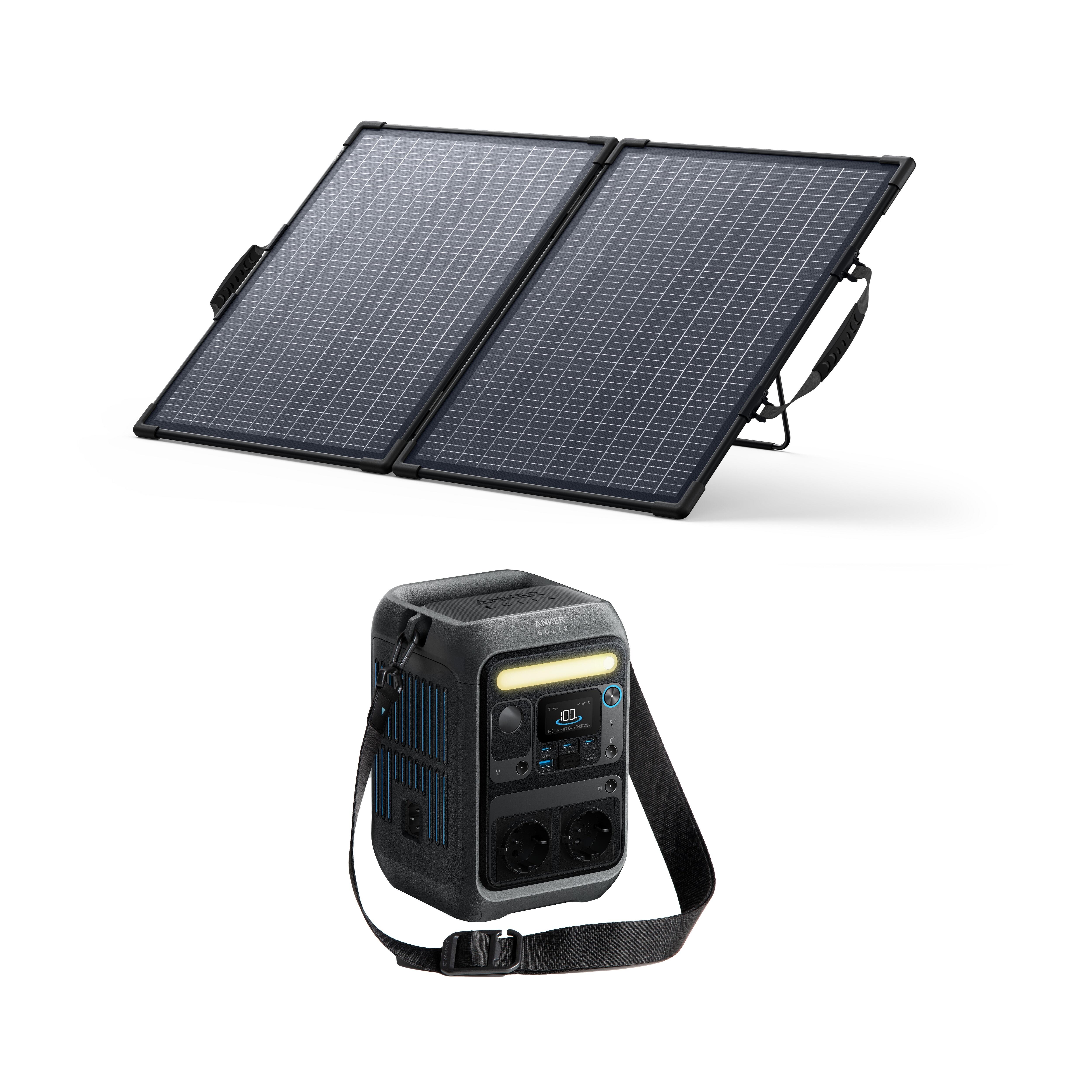 Kit stație de alimentare Anker SOLIX C300X AC cu panou solar bifacial 100 W