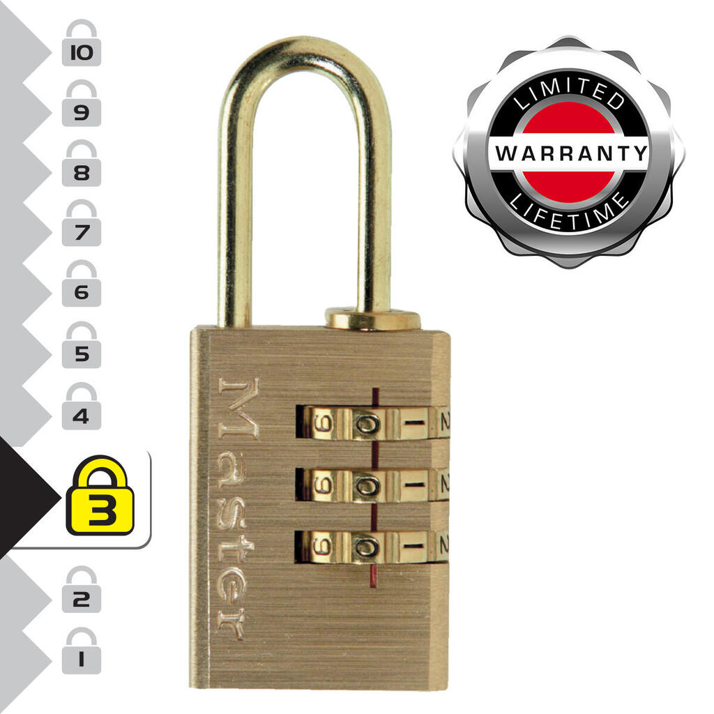 620EURD 3-Digit Combination Padlock with Aluminium Body and Brass Finish, Gold